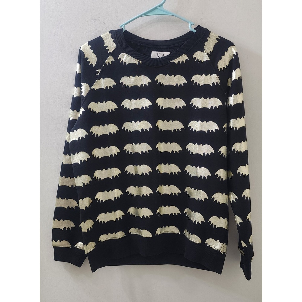 Zoe Karssen Bat Print Sweatshirt Black Gold Metallic Foil Crew‎ Neck Large